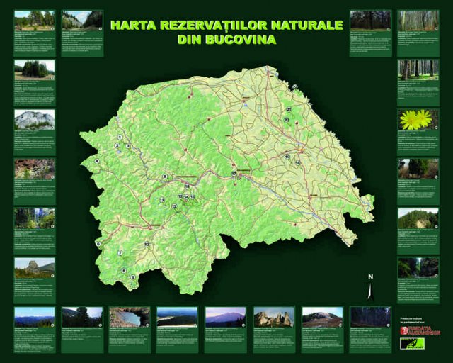Harta rezervatiilor naturale din Bucovina